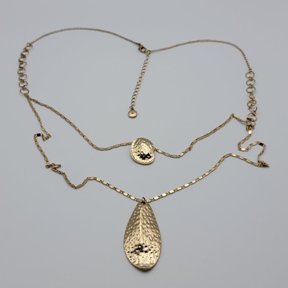 C1946 Gold-Tone Double Chain Geometric Pendant Necklace 25-27.5 Inch